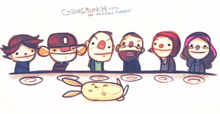 michaelfirman:Had a great time at TCAF hanging out with the ol&rsquo; Gangbunch!&nbsp; Tauhid, you at least made some digital appearances (Nic propped up a portrait of you on her ipad during one of our meals).We ate an adorable rabbit.&nbsp; It died probably from being killed.&nbsp; And then we put it into our mouths.Look at all these friends.One of the friends is me.